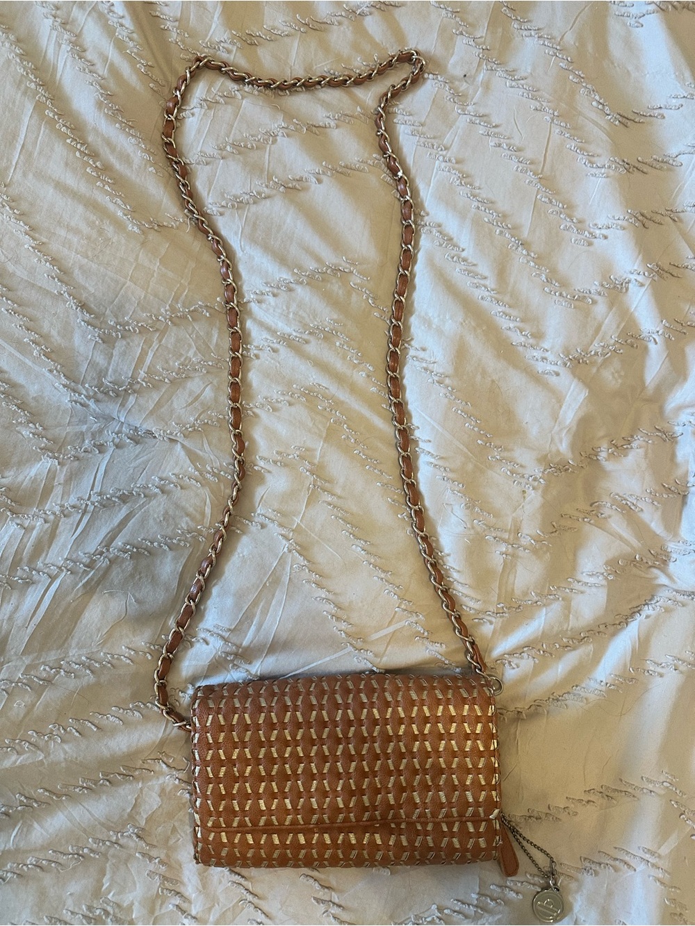 Big Buddha Tan Woven Crossbody with Gold Chain